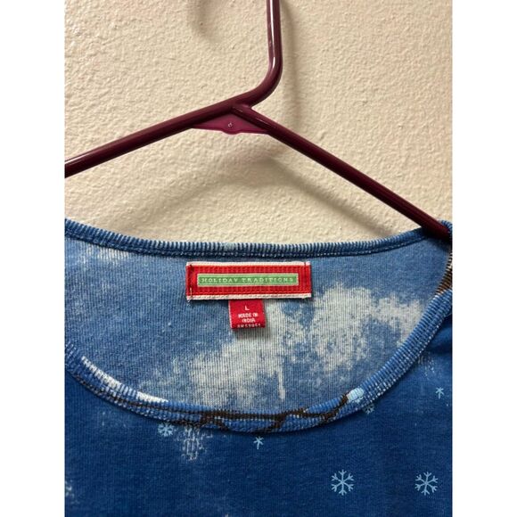 Holiday Traditions y2k Style Top 3/4 Sleeve Beaded Mixed Media Santa Christmas L - Picture 4 of 4